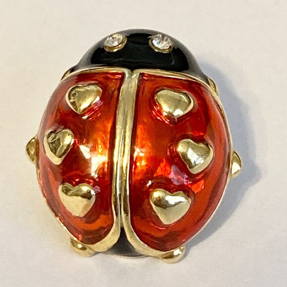 Vintage AVON Love Bug Brooch Pin Ladybug Insect Hearts Enamel Rhinestone Eyes - Picture 3 of 14